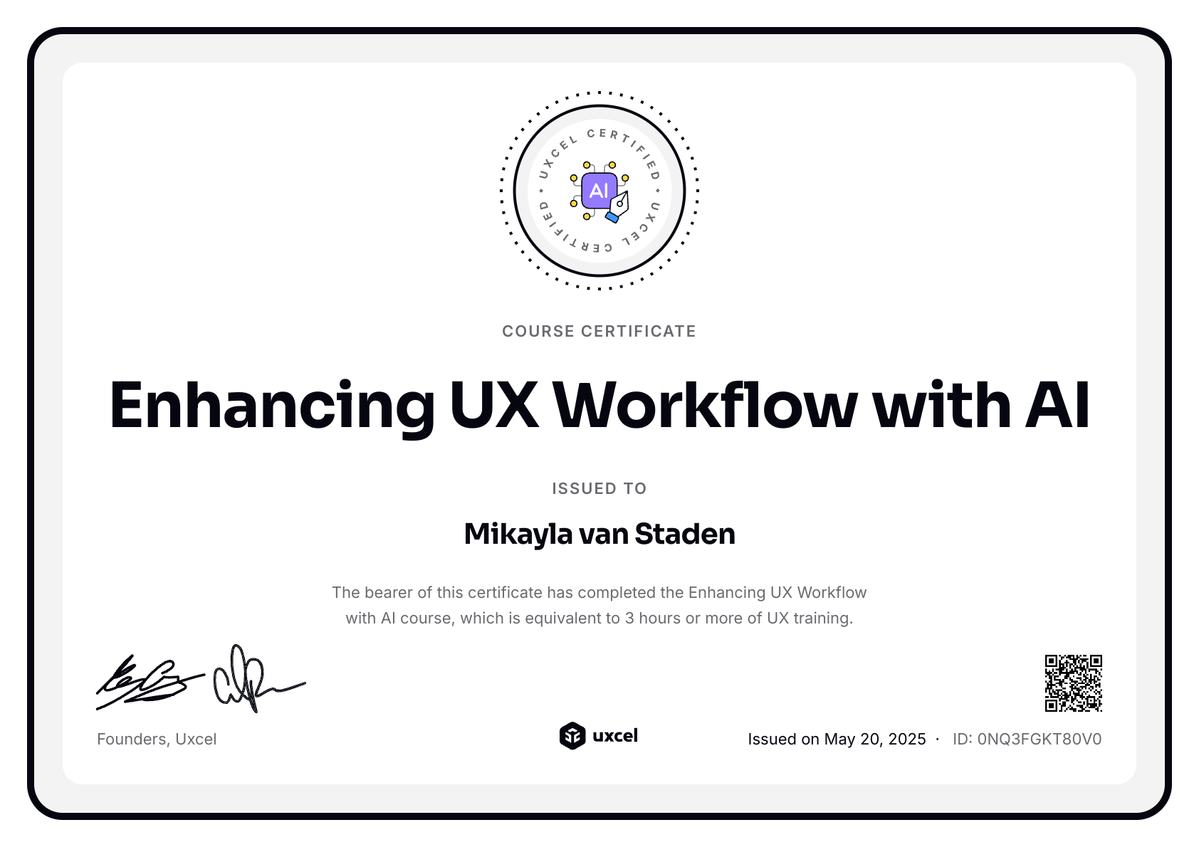 Mikayla's certificate